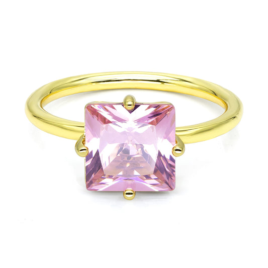 Damenring mit Zirkonia 8x8mm Pink Silber 925/000 vergoldet - MeinSchmuckShop