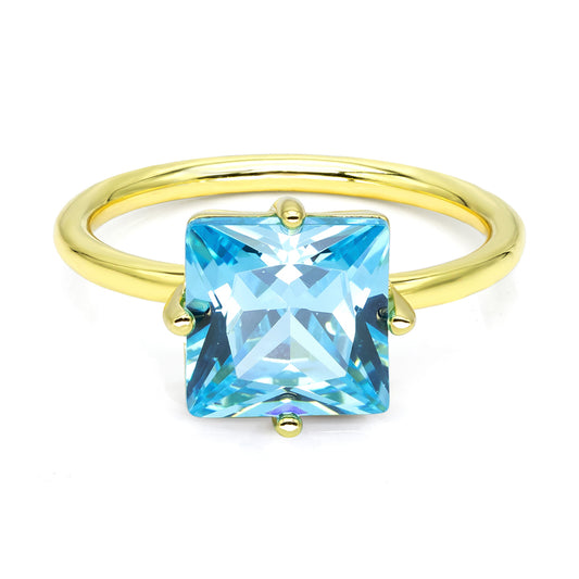 Damenring mit Zirkonia 8x8mm Hellblau Silber 925/000 vergoldet - MeinSchmuckShop