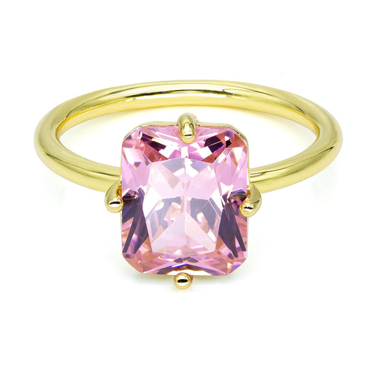 Damenring mit Zirkonia 8x10mm Pink Silber 925/000 vergoldet - MeinSchmuckShop