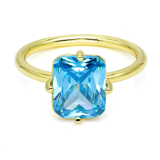 Damenring mit Zirkonia 8x10mm Hellblau Silber 925/000 vergoldet - MeinSchmuckShop