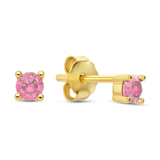 Ohrstecker mit Zirkonia Pink Ø 3mm Silber 925/000 vergoldet - MeinSchmuckShop