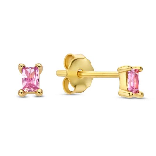 Ohrstecker mit Zirkonia Pink im Baguetteschliff Silber 925/000 vergoldet - MeinSchmuckShop