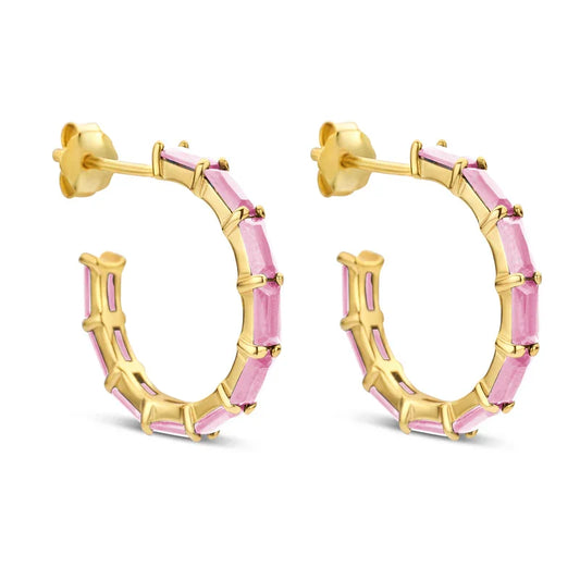 Ohrstecker Creolen Ø 19mm mit 20 Zirkonia Pink Silber 925/000 vergoldet - MeinSchmuckShop