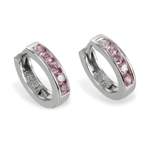 Klappcreolen 12mm mit 10 Zirkonia rosé - Silber 925/000 - MeinSchmuckShop