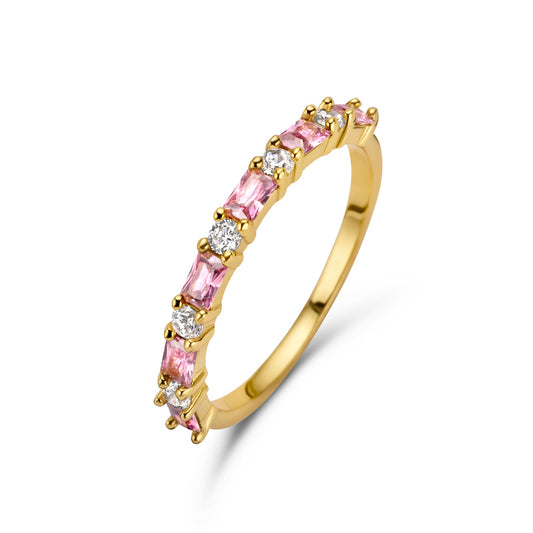 Damenring 11 Zirkonia weiß/pink Silber 925/000 vergoldet - MeinSchmuckShop