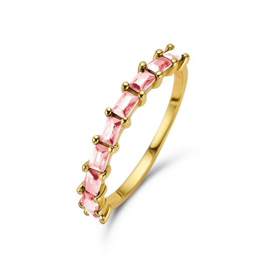 Damenring 9 Zirkonia Pink mit Baguetteschliff Silber 925/000 vergoldet - MeinSchmuckShop