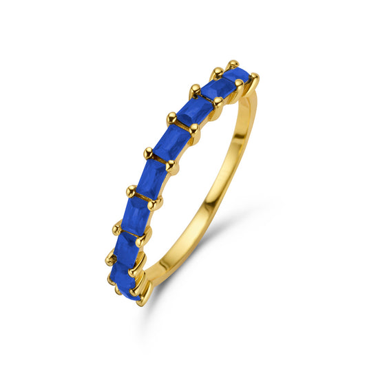 Damenring 9 Zirkonia Saphirblau mit Baguetteschliff Silber 925/000 vergoldet - MeinSchmuckShop