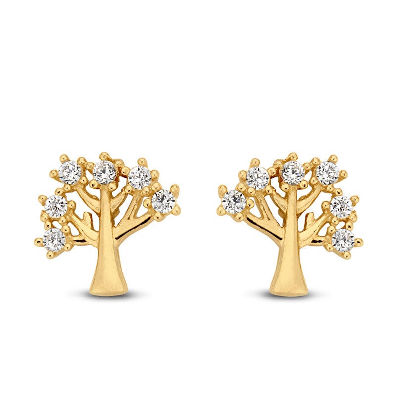 Ohrstecker Lebensbaum 12 Zirkonia Gold 585/000 - MeinSchmuckShop