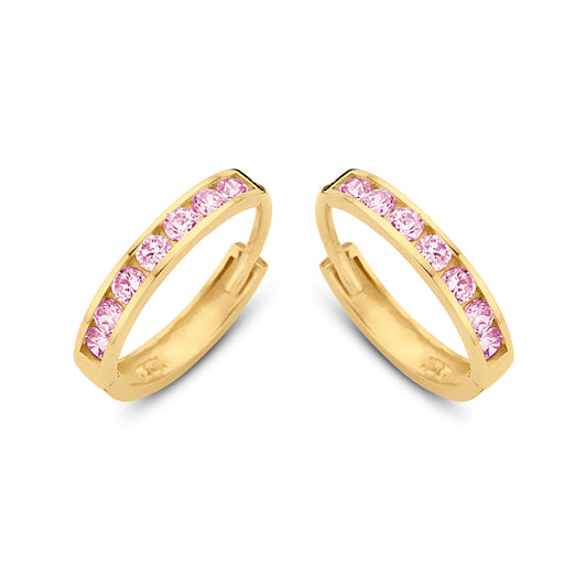 Klappcreolen 14 Zirkonia rosa 11/1,8 mm Gold 585/000 - MeinSchmuckShop