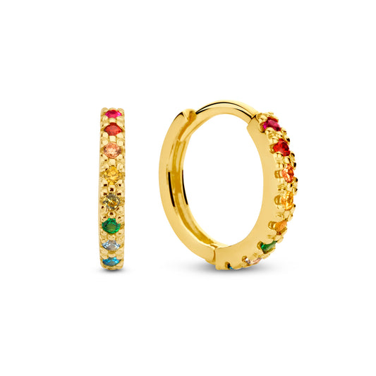 Klappcreolen mit 16 bunten Zirkonia 12/1,8 mm Gold 585/000