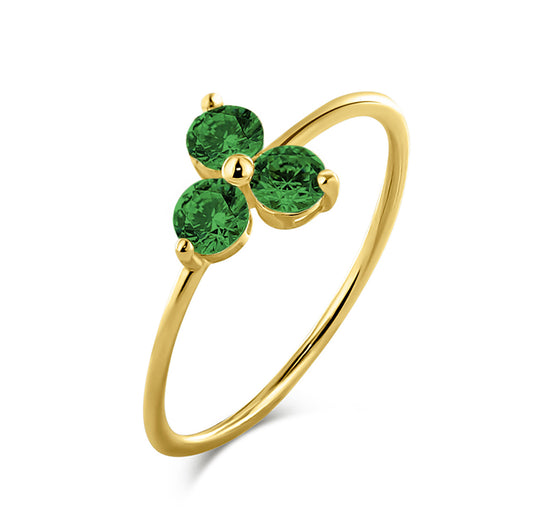 Damenring mit 3 Zirkonia grün Gold 585/000 - MeinSchmuckShop
