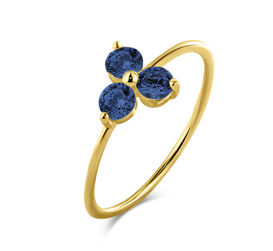 Damenring mit 3 Zirkonia blau Gold 585/000 - MeinSchmuckShop
