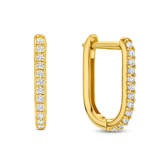 Klappcreolen 12x10x1.6mm mit 24 Zirkonia Gold 585/000 - MeinSchmuckShop