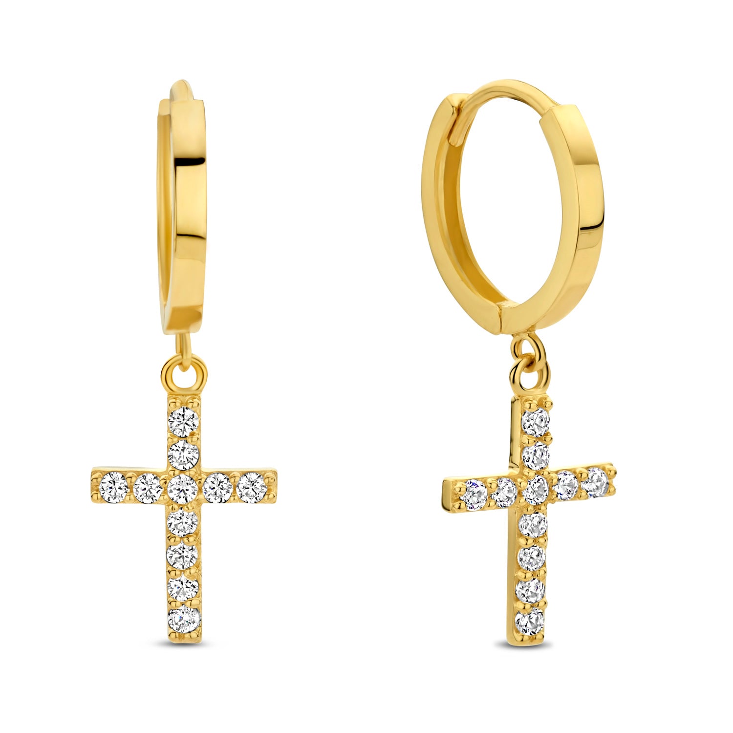 Klappcreolen Kreuz Ø 11mm mit 22 Zirkonia Gold 585/000 - MeinSchmuckShop