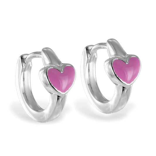 Klappcreolen 11mm mit Herz pink - Silber 925/000 - MeinSchmuckShop