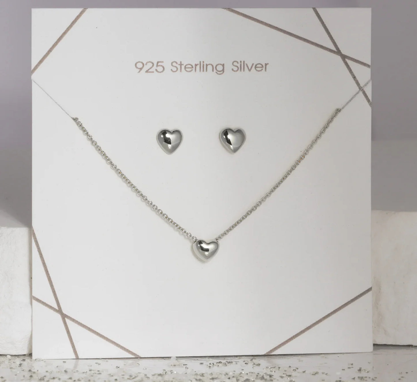 Set Collier & Ohrstecker Herz Silber 925/000 rhodiniert - MeinSchmuckShop