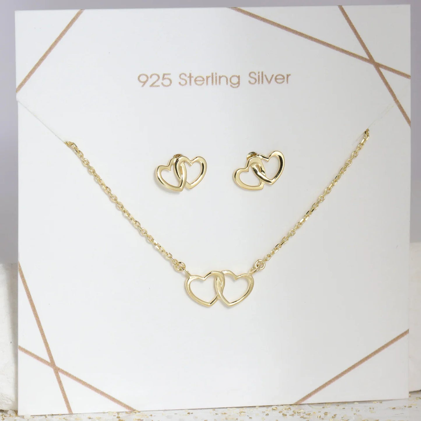 Set Collier & Ohrstecker Herz Silber 925/000 vergoldet - MeinSchmuckShop