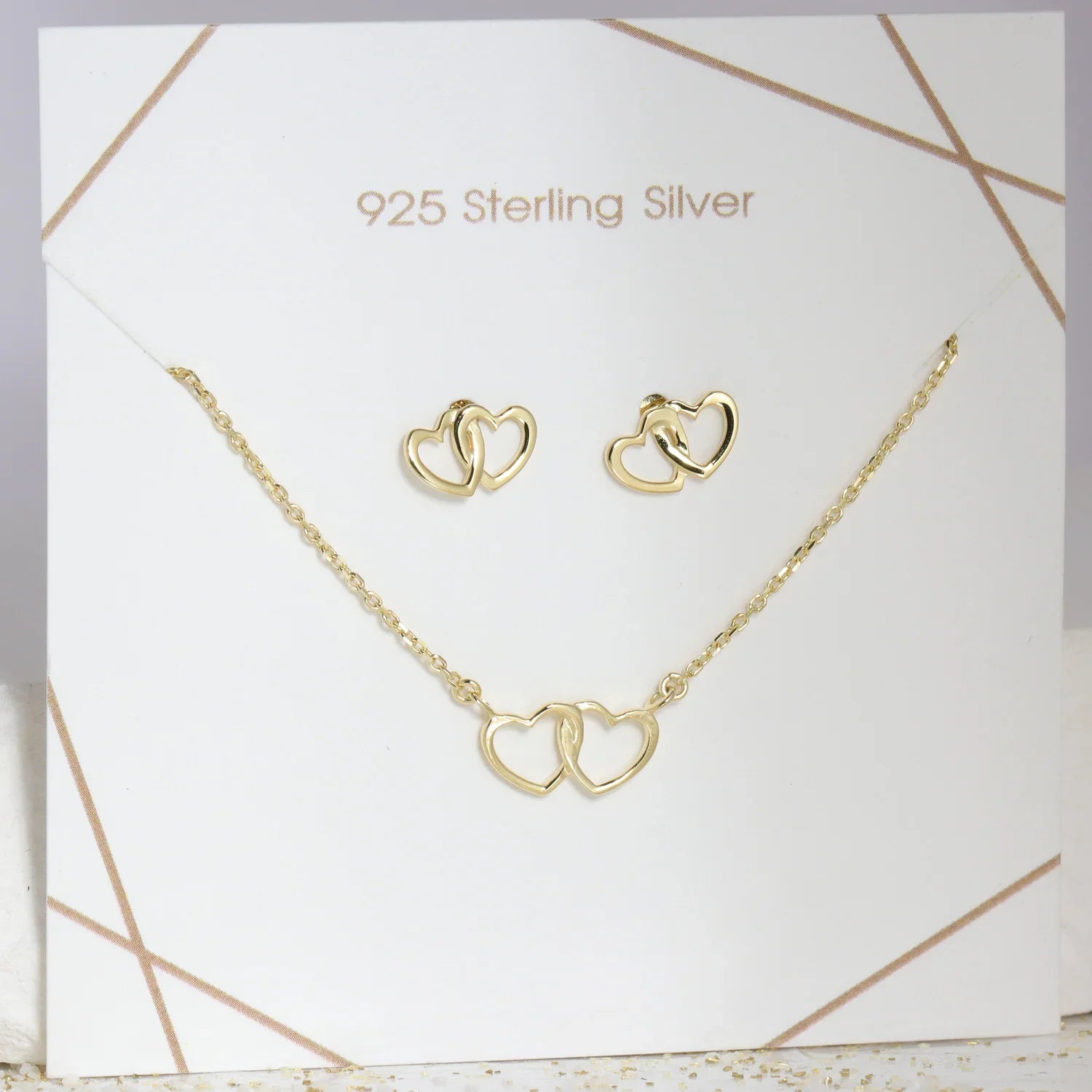 Set Collier & Ohrstecker Herz Silber 925/000 vergoldet - MeinSchmuckShop