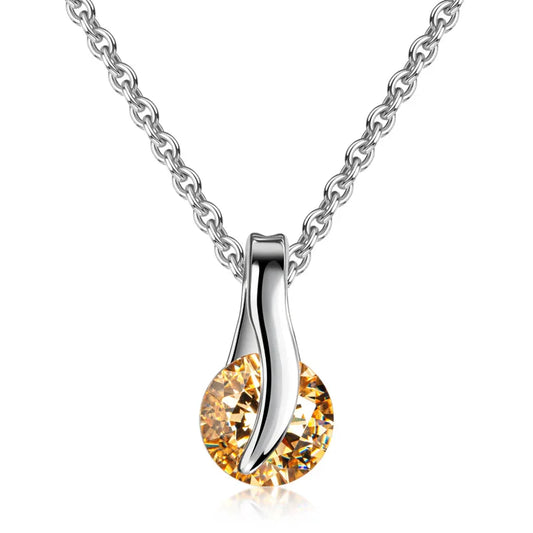 Collier mit Anhänger Zirkonia Ø 5mm champagnerfarben Silber 925/000 - MeinSchmuckShop