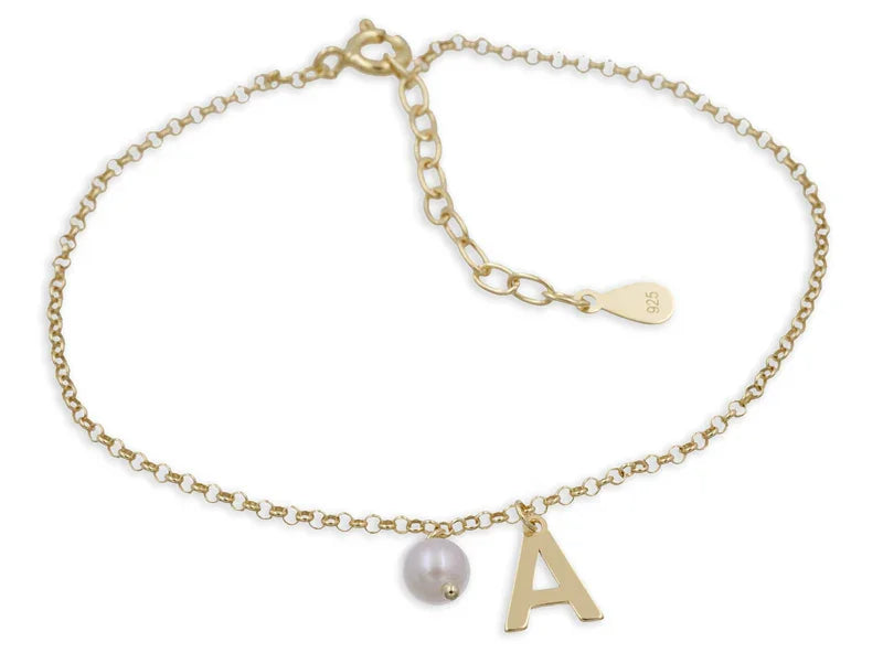Armband mit Buchstabe & Süßwasserzuchtperle Silber 925/000 vergoldet - MeinSchmuckShop