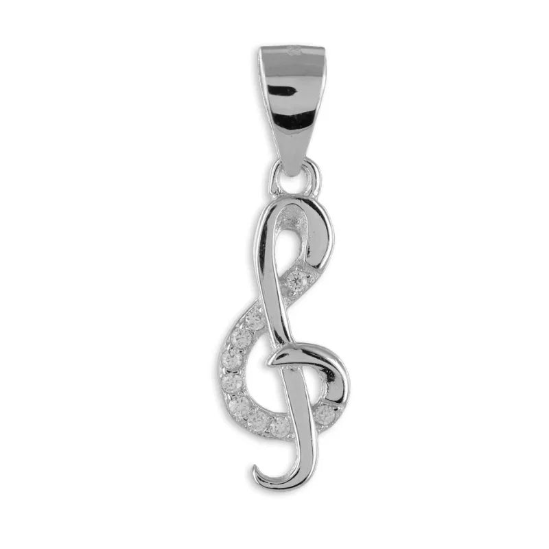 Anhänger Notenschlüssel mit 9 Zirkonia Echt Silber 925/000 - MeinSchmuckShop