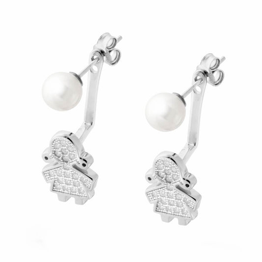 Ohrstecker Perle und Bimba mit Zirkonen aus 925er Silber rhodiniert - MeinSchmuckShop