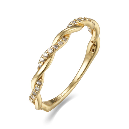 Damenring twisted mit 23 Zirkonia Silber 925/000 vergoldet - MeinSchmuckShop