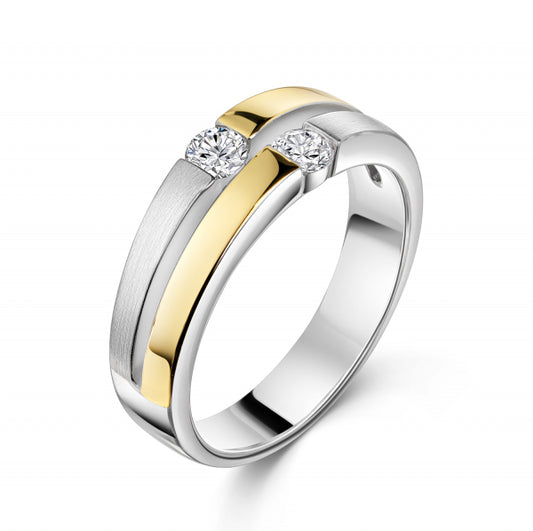 Damenring 2-rhg. mit 2 Zirkonia Silber 925/000 Bicolor - MeinSchmuckShop
