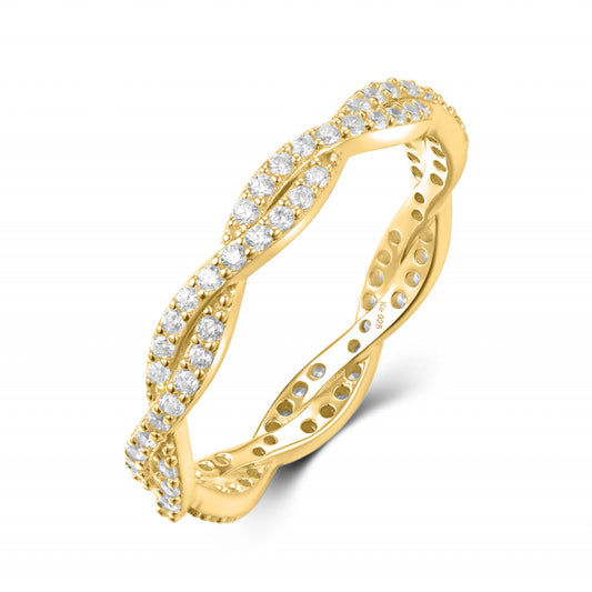 Damenring twisted mit 80 Zirkonia Silber 925/000 vergoldet - MeinSchmuckShop
