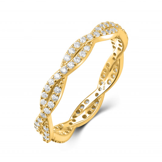 Damenring twisted mit 84 Zirkonia Silber 925/000 vergoldet - MeinSchmuckShop
