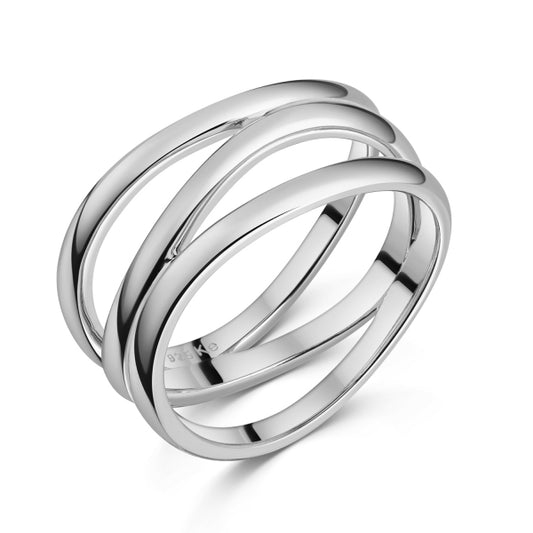 Damenring 3-rhg. glanz 9 mm breit Silber 925/000 rhodiniert - MeinSchmuckShop