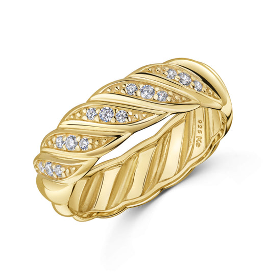 Damenring Croissant mit 15 Zirkonia Silber 925/000 vergoldet - MeinSchmuckShop
