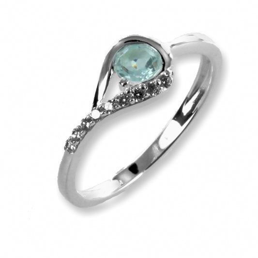 Ring mit 9 Zirkonia und Blautopas - Silber 925/000