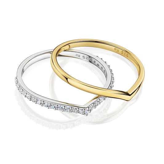 2er-Ring Wishbone mit 29 Zirkonia Silber 925/000