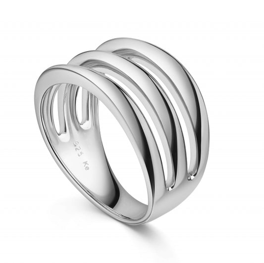 Damenring 3-rhg. glanz 11 mm breit Silber 925/000 rhodiniert - MeinSchmuckShop
