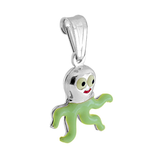 Anhänger für Jungen und Mädchen mit grün emailliertem Oktopus aus 925er Silber - MeinSchmuckShop