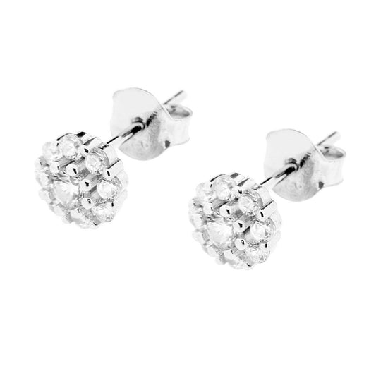 Ohrstecker Blume mit weißen Zirkonien in 925er Silber galvanisch rhodiniert - MeinSchmuckShop