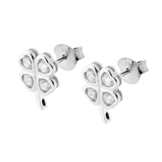 Ohrringe Glücksbringer Kleeblatt mit Zirkonen aus 925er Silber, rhodiniert galvanisch - MeinSchmuckShop