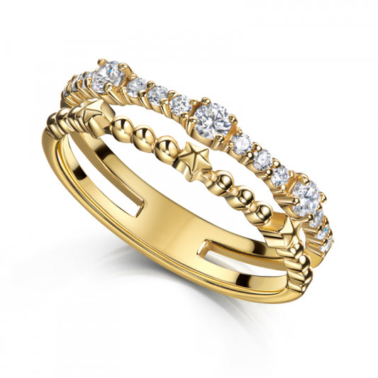 Damenring 2-rhg. mit 15 Zirkonia Silber 925/000 vergoldet - MeinSchmuckShop
