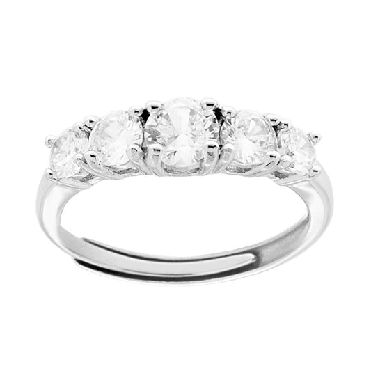 Ring Veretta mit weißen Zirkonia, Verlauf, 5 mm, 3,5 in (ca. 8,9 cm), aus 925er Silber, rhodiniert galvanisch. - MeinSchmuckShop
