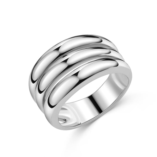 Damenring 3-rhg. glanz 12,5 mm breit Silber 925/000 rhodiniert - MeinSchmuckShop