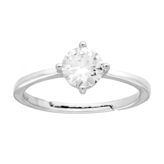 Solitärring mit weißem Cubic Zirconia, mm 6, in 925er Silber, rhodiniert. - MeinSchmuckShop