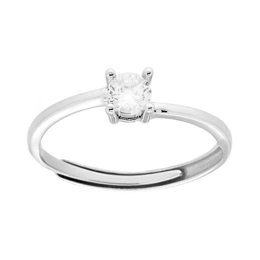 Solitärring mit weißem Cubic Zirconia, 4 mm, 925er Silber rhodiniert. - MeinSchmuckShop