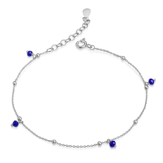 Armband mit 4 synth. Spinell Blau Kugeln 3mm Silber 925/000 rhodiniert - MeinSchmuckShop