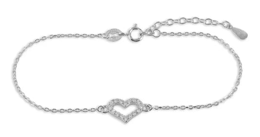Armband Herz mit 16 Zirkonia Echt Silber 925/000 - MeinSchmuckShop