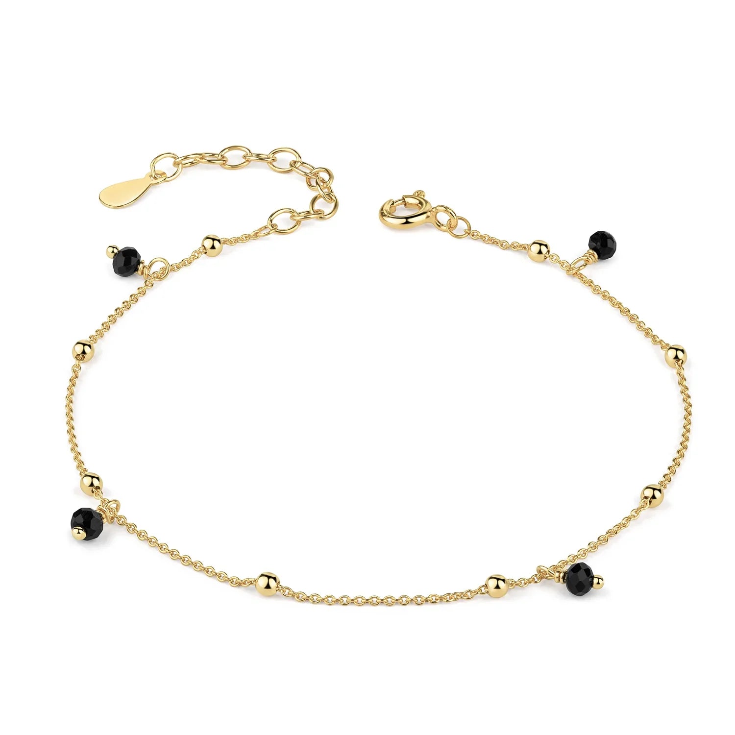 Armband mit 4 synth. Spinell schwarz Kugeln 3mm Silber 925/000 vergoldet - MeinSchmuckShop