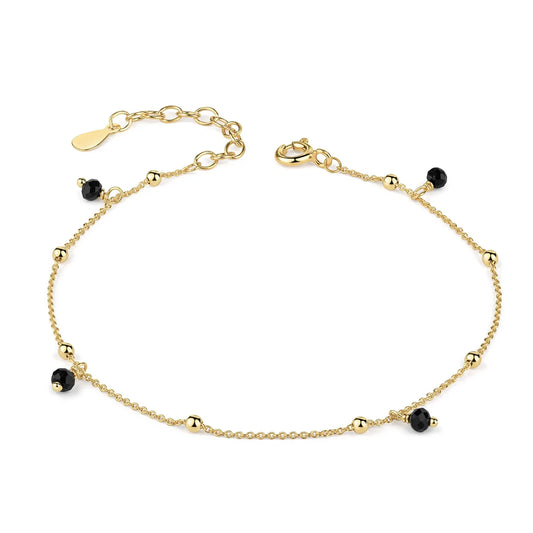 Armband mit 4 synth. Spinell schwarz Kugeln 3mm Silber 925/000 vergoldet - MeinSchmuckShop
