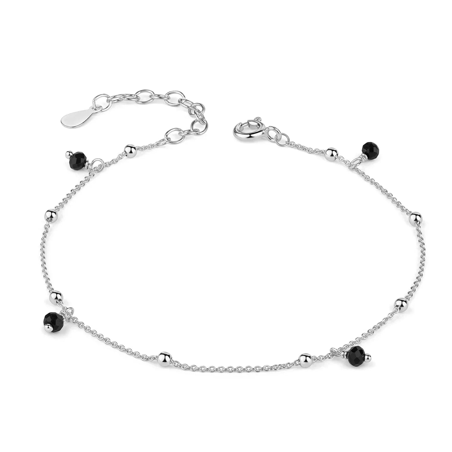 Armband mit 4 synth. Spinell schwarz Kugeln 3mm Silber 925/000 rhodiniert - MeinSchmuckShop