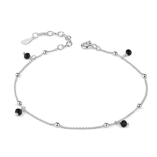 Armband mit 4 synth. Spinell schwarz Kugeln 3mm Silber 925/000 rhodiniert - MeinSchmuckShop