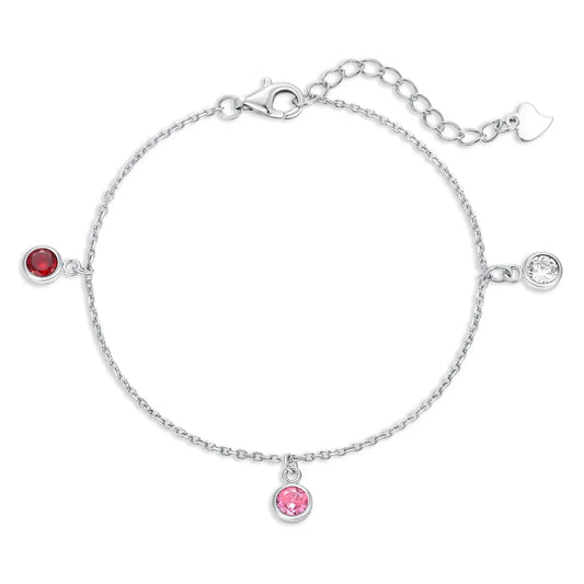 Armband mit 3 Zirkonia weiß/rosa/rot Silber 925/000 rhodiniert - MeinSchmuckShop